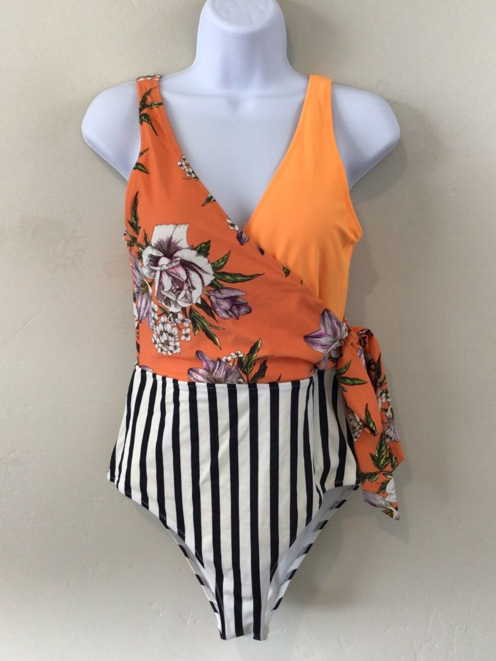 Cupshe One Piece Floral Stripe Printed Swim Suit Swimsuit
